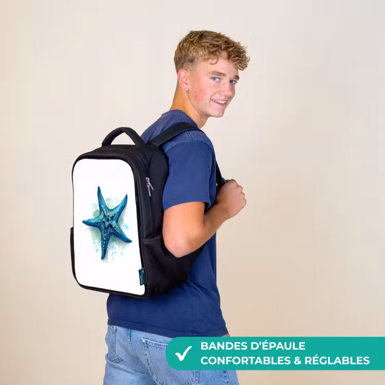 Sac à dos enfant - Noir - Splendeur des étoiles de mer sur toile blanche — 11