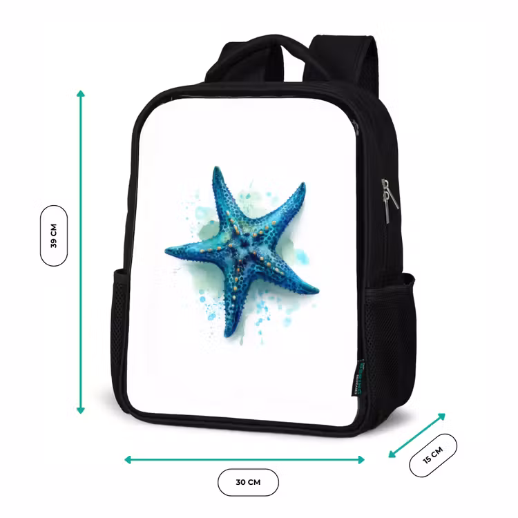 Sac à dos enfant - Noir - Splendeur des étoiles de mer sur toile blanche — 8