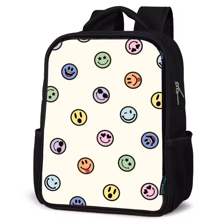 Sac à dos enfant - Noir - Visages heureux sur une neige pastel — 6
