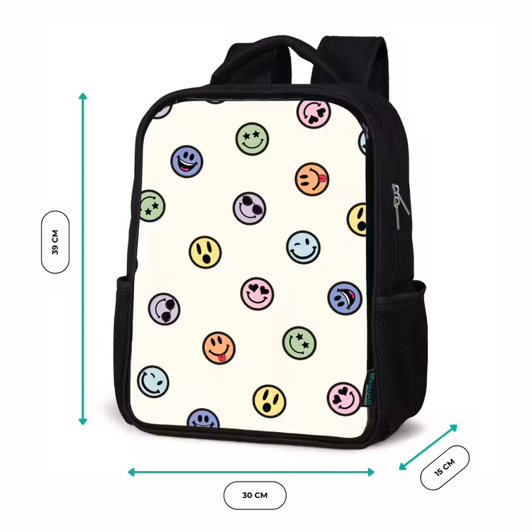 Sac à dos enfant - Noir - Visages heureux sur une neige pastel — 8