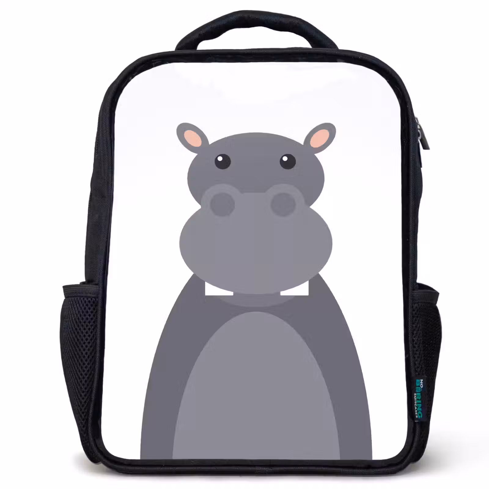 Sac à dos enfant - Noir - Portrait d'animal - Hippo - gris — 1