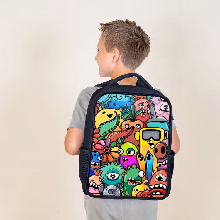 Sac à dos enfant - Noir - Défilé de monstres colorés — 2