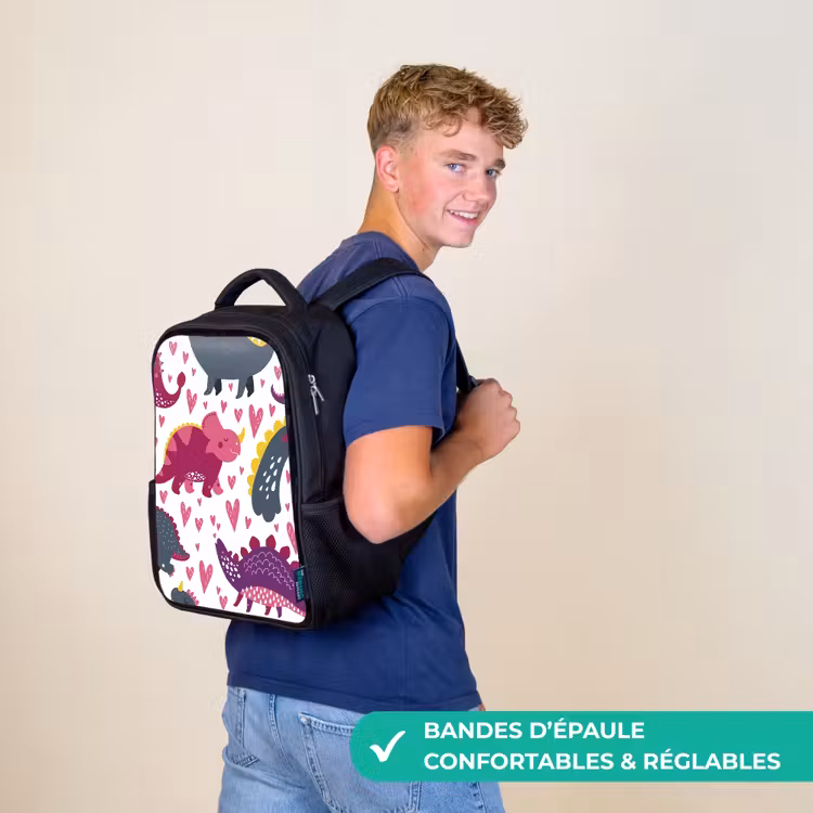 Sac à dos enfant - Noir - Dino - Coeur - Motifs - Rose - Filles - Dinosaure — 11