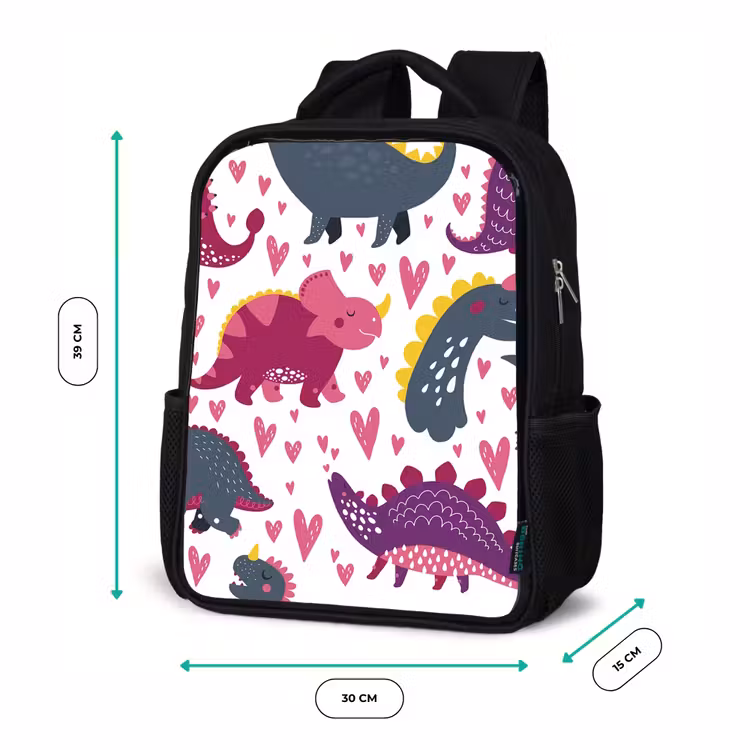 Sac à dos enfant - Noir - Dino - Coeur - Motifs - Rose - Filles - Dinosaure — 8