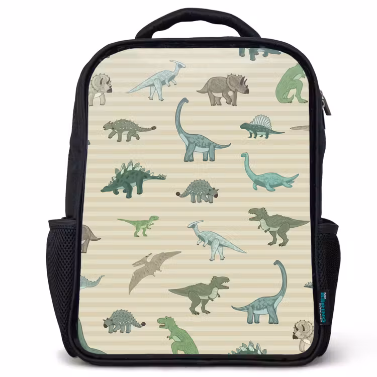 Sac à dos enfant - Noir - Dino - Motif - Rayures - Vert — 1