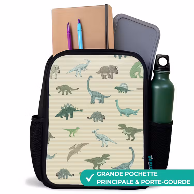 Sac à dos enfant - Noir - Dino - Motif - Rayures - Vert — 10