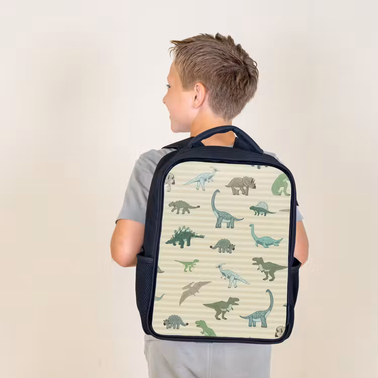 Sac à dos enfant - Noir - Dino - Motif - Rayures - Vert — 2