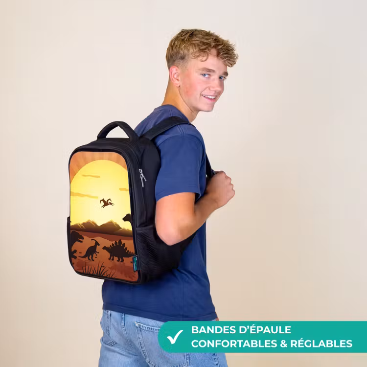 Sac à dos enfant - Noir - Dino - Soleil - Nature - Dessin - Enfants - Garçons — 11