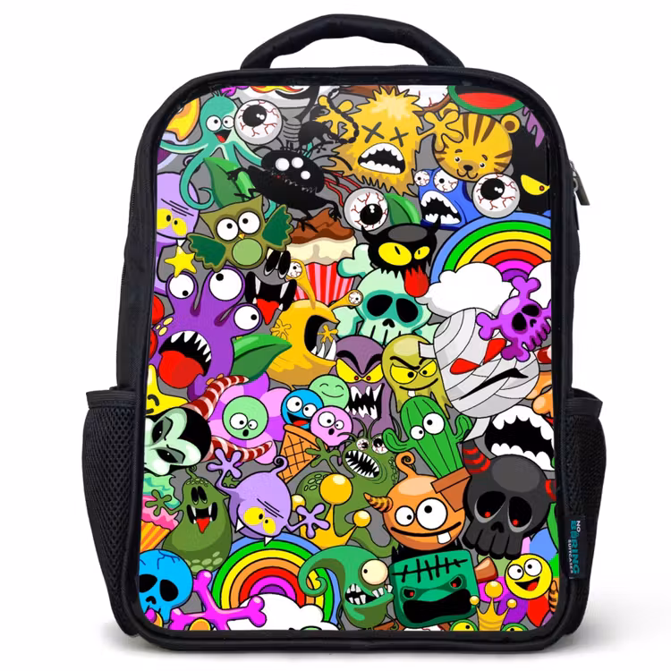 Sac à dos enfant - Noir - Mélange de monstres colorés — 1