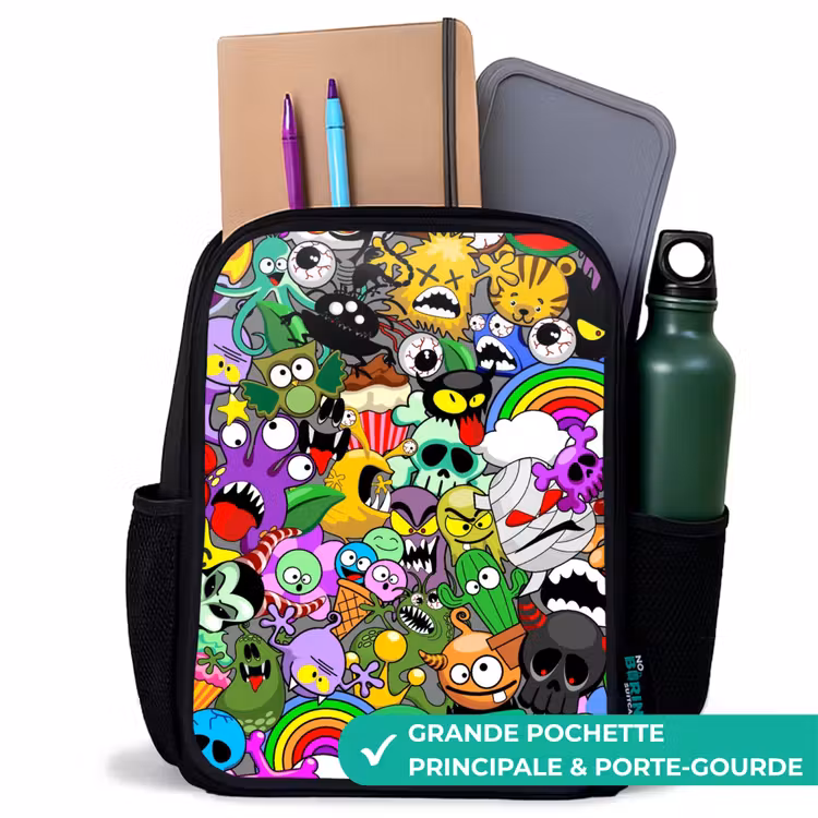 Sac à dos enfant - Noir - Mélange de monstres colorés — 10