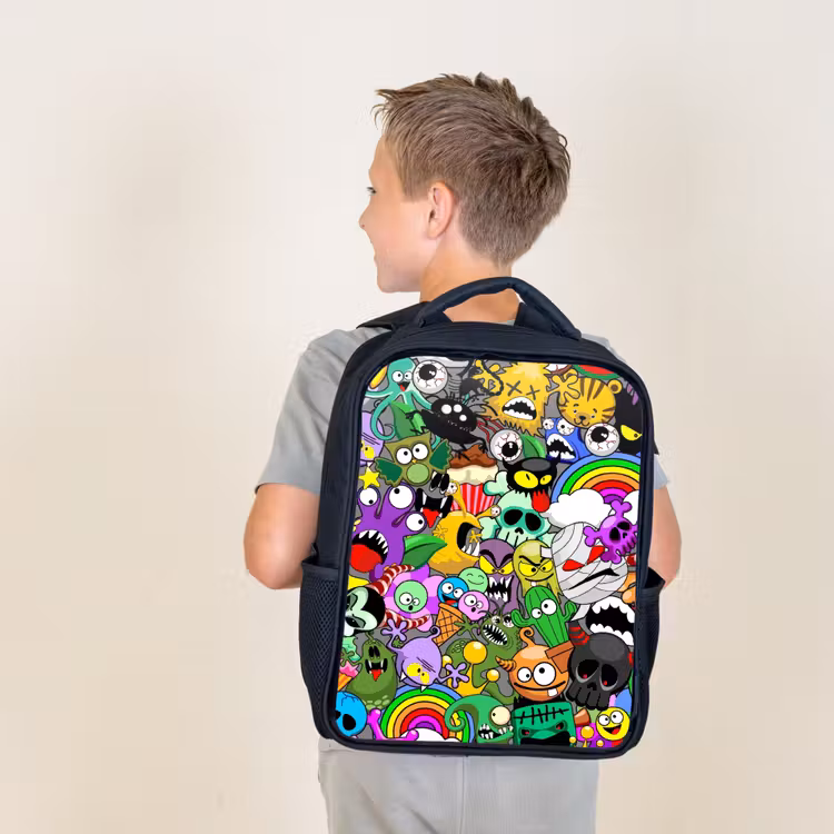 Sac à dos enfant - Noir - Mélange de monstres colorés — 2