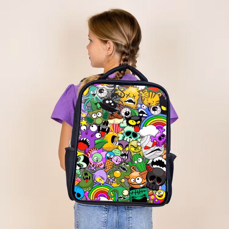Sac à dos enfant - Noir - Mélange de monstres colorés — 4