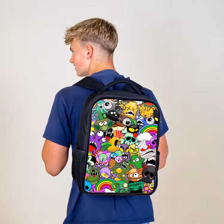 Sac à dos enfant - Noir - Mélange de monstres colorés — 5