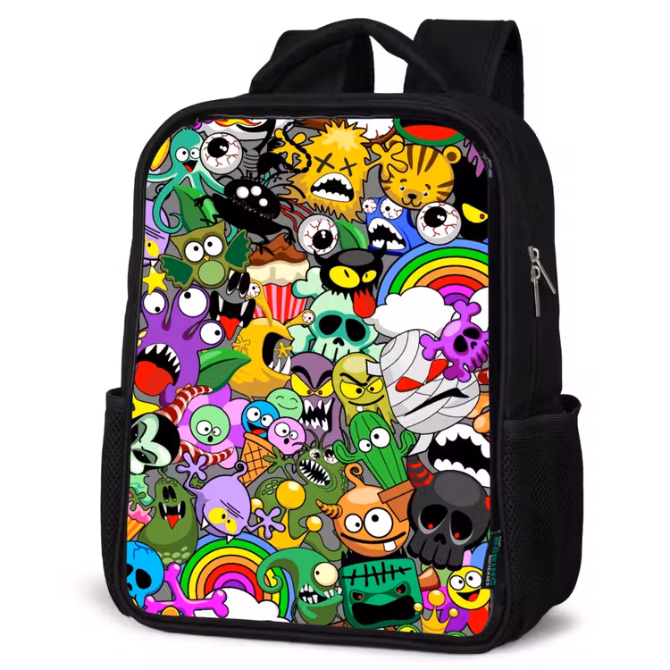 Sac à dos enfant - Noir - Mélange de monstres colorés — 6