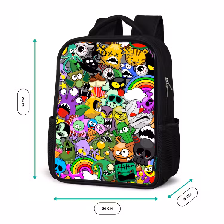 Sac à dos enfant - Noir - Mélange de monstres colorés — 8