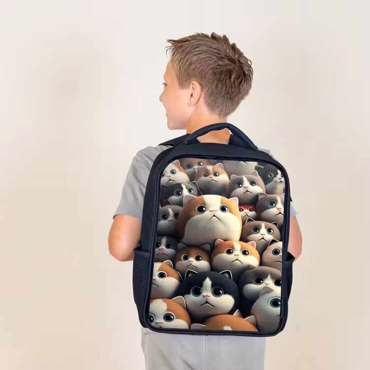 Sac à dos enfant - Noir - Patches Cats — 2