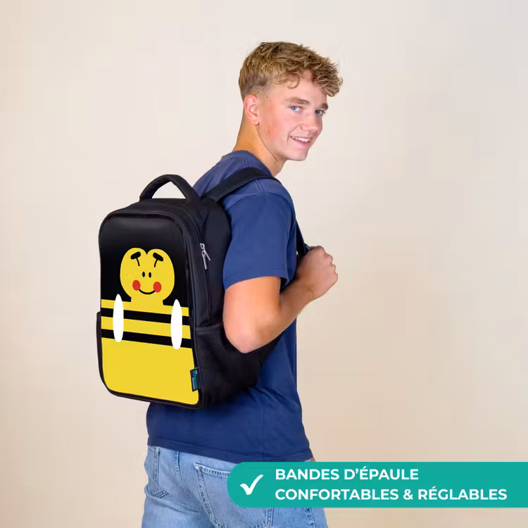 Sac à dos enfant - Noir - Portrait d'animal - abeille - jaune — 11