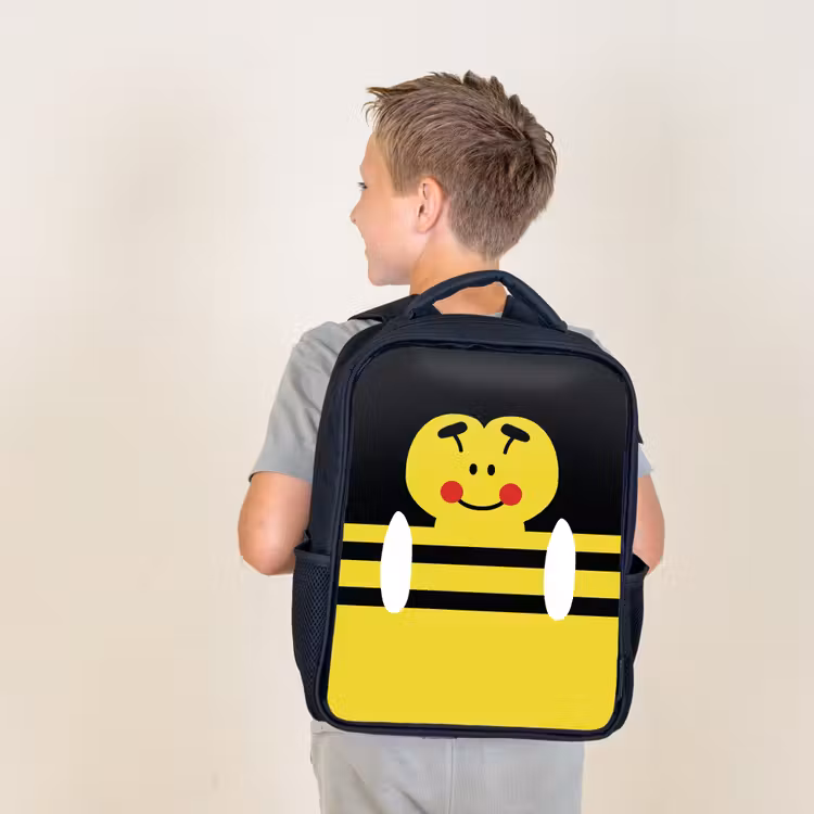 Sac à dos enfant - Noir - Portrait d'animal - abeille - jaune — 2