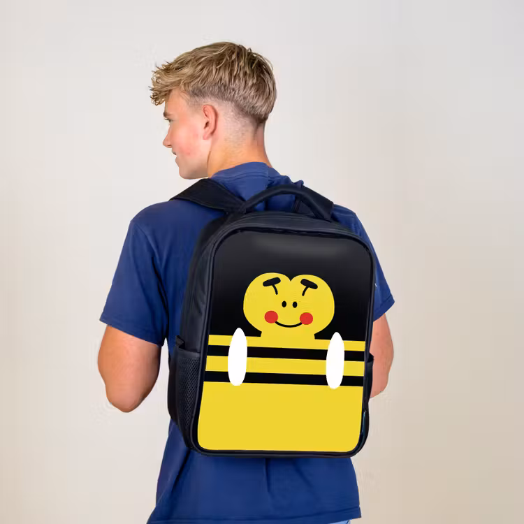 Sac à dos enfant - Noir - Portrait d'animal - abeille - jaune — 5