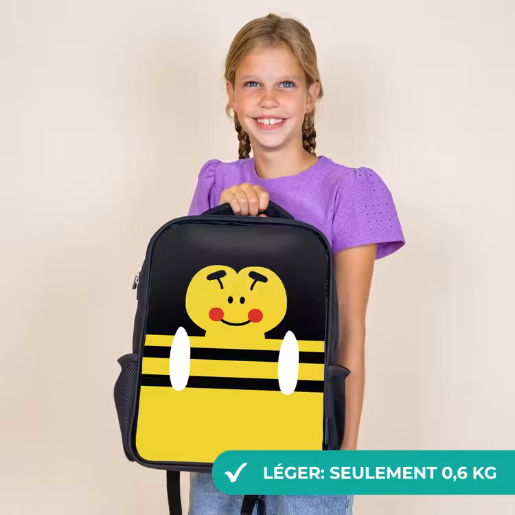 Sac à dos enfant - Noir - Portrait d'animal - abeille - jaune — 9