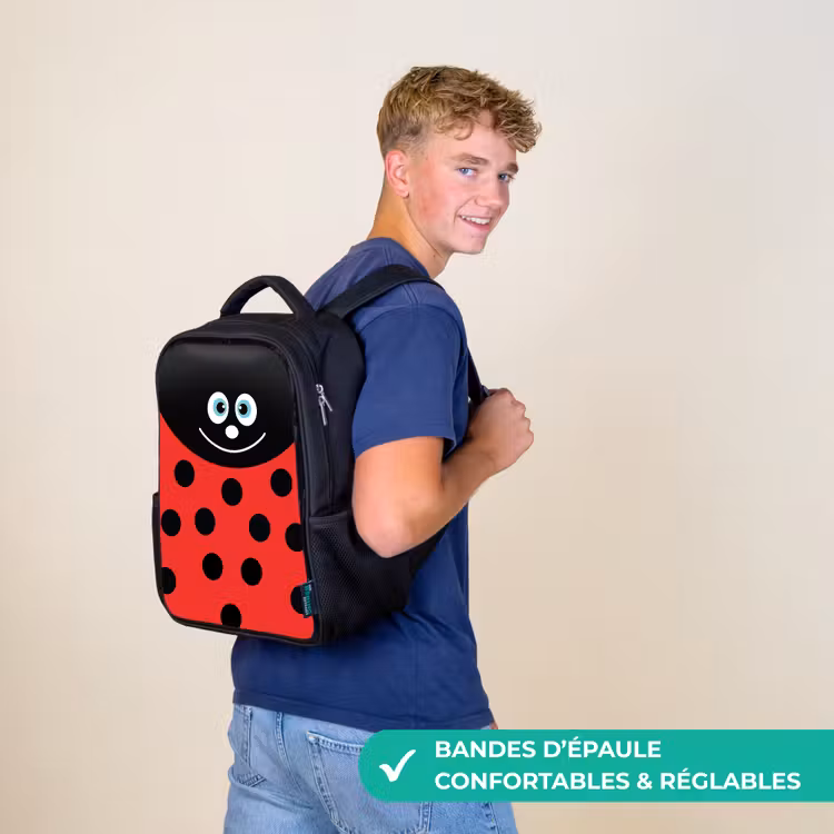Sac à dos enfant - Noir - Portrait d'animal - Coccinelle - rouge — 11