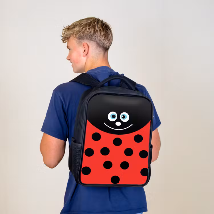 Sac à dos enfant - Noir - Portrait d'animal - Coccinelle - rouge — 5