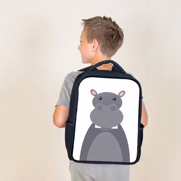 Sac à dos enfant - Noir - Portrait d'animal - Hippo - gris — 2