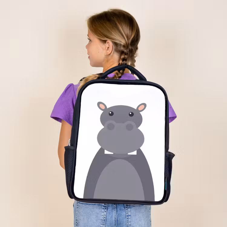 Sac à dos enfant - Noir - Portrait d'animal - Hippo - gris — 4