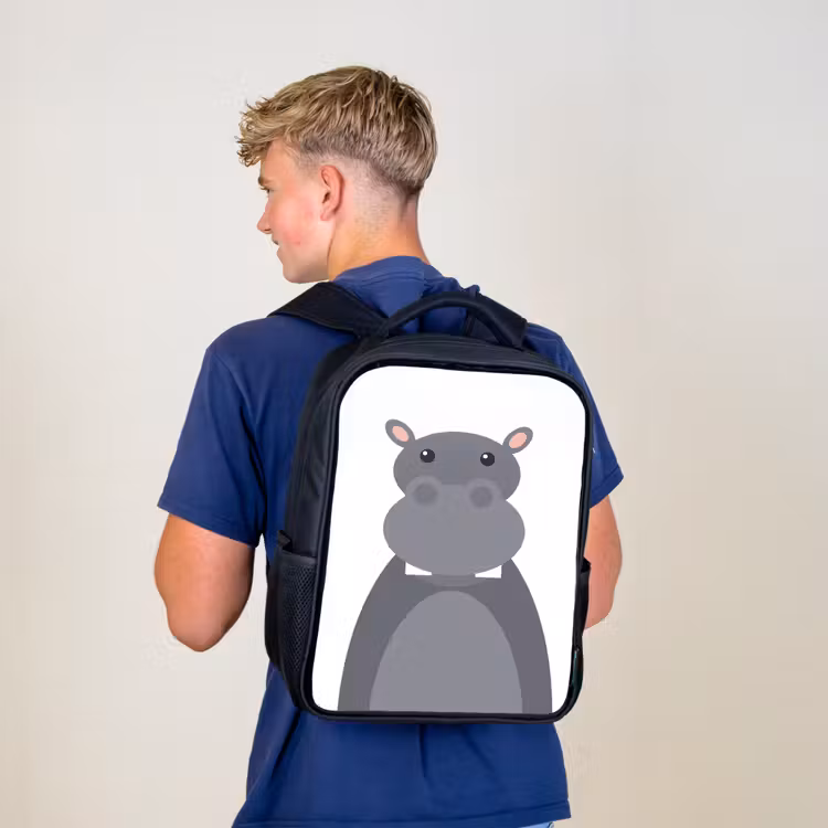 Sac à dos enfant - Noir - Portrait d'animal - Hippo - gris — 5