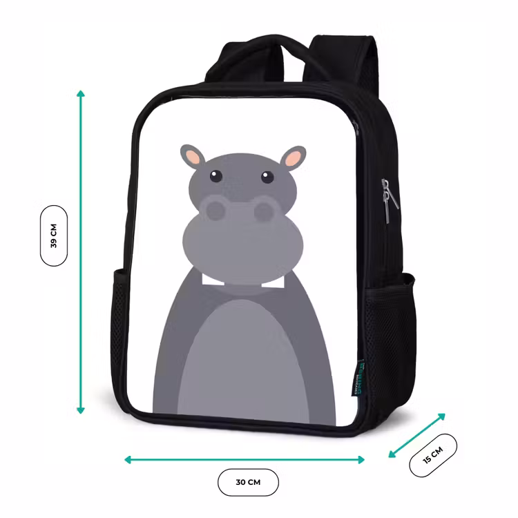 Sac à dos enfant - Noir - Portrait d'animal - Hippo - gris — 8