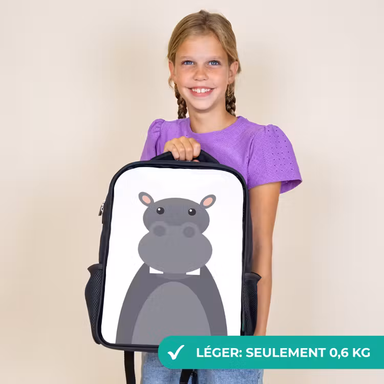 Sac à dos enfant - Noir - Portrait d'animal - Hippo - gris — 9