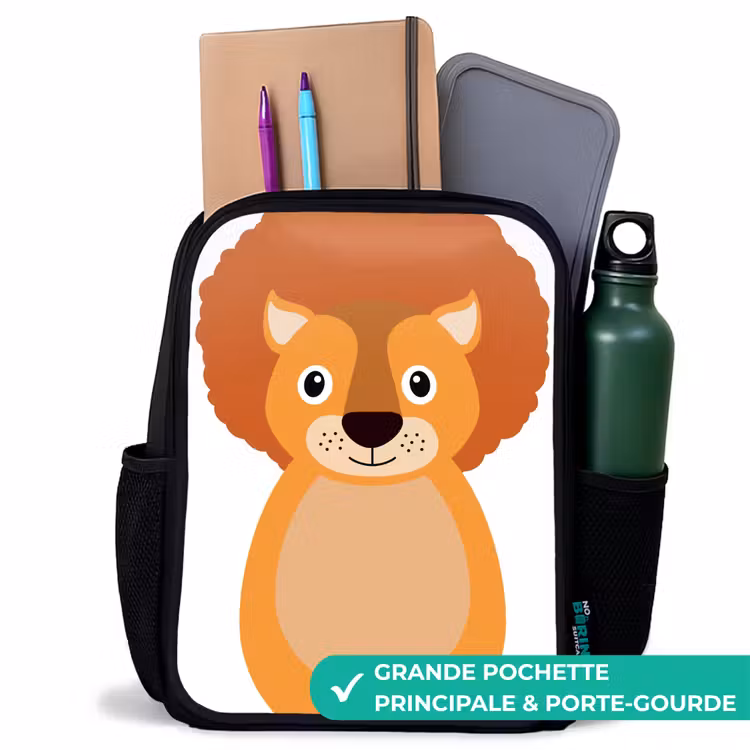 Sac à dos enfant - Noir - Portrait d'animal - Lion - enfants — 10