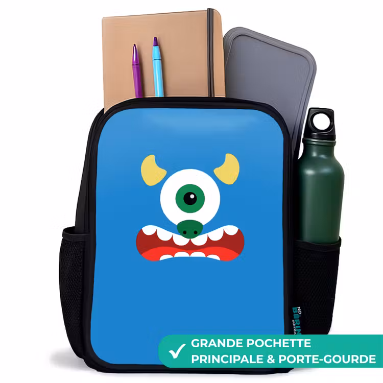 Sac à dos enfant - Noir - Portrait d'animal - Monstre - bleu — 10