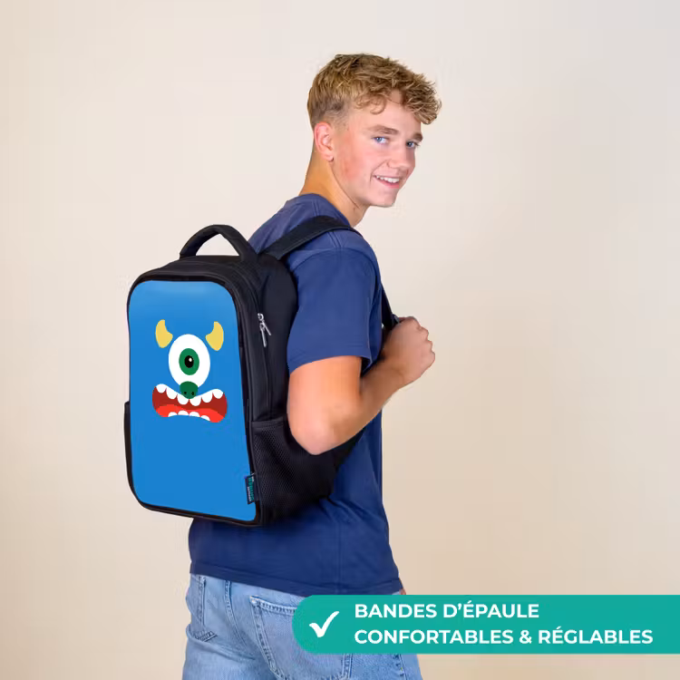 Sac à dos enfant - Noir - Portrait d'animal - Monstre - bleu — 11