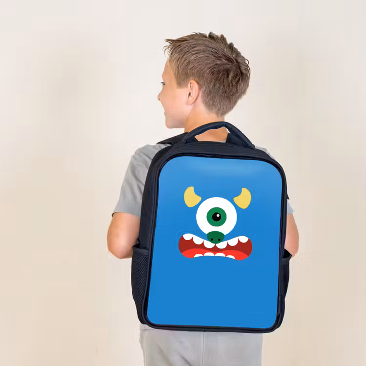 Sac à dos enfant - Noir - Portrait d'animal - Monstre - bleu — 2