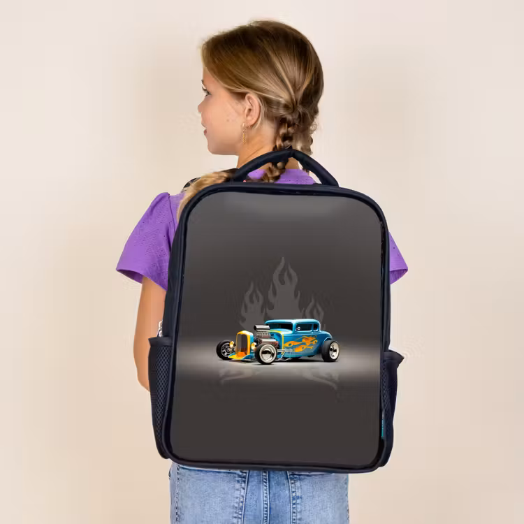 Sac à dos enfant - Noir - Voiture bleue avec flammes grises — 4