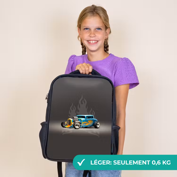 Sac à dos enfant - Noir - Voiture bleue avec flammes grises — 9