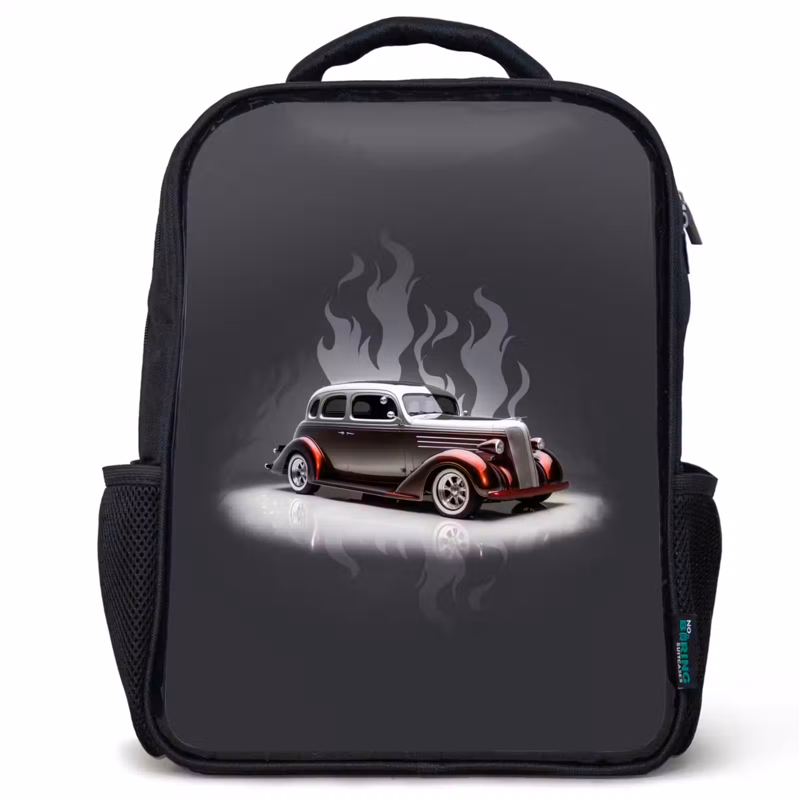 Sac à dos enfant - Noir - Voiture grise avec flammes grises — 1
