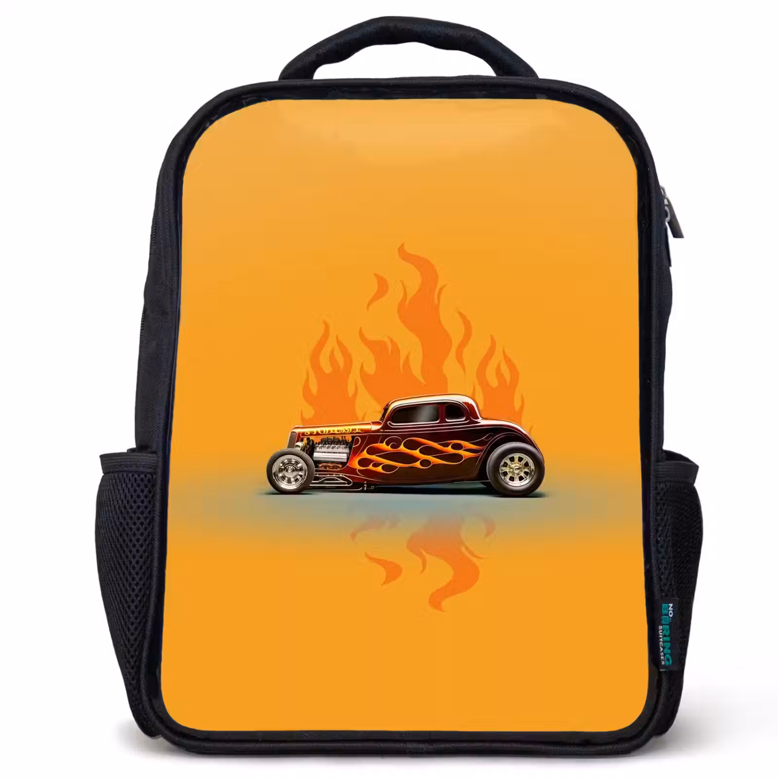 Sac à dos enfant - Noir - Voiture marron avec flammes jaunes — 1