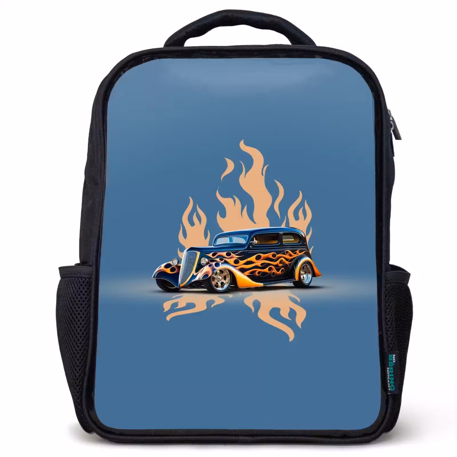 Sac à dos enfant - Noir - Voiture noire avec flammes beiges — 1