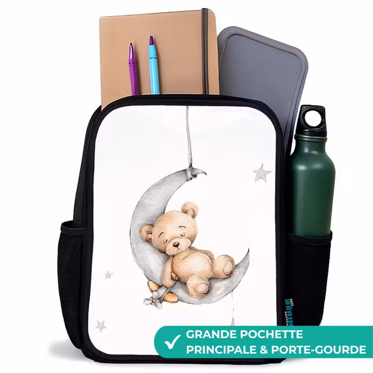 Sac à dos enfant - Noir - Ours - Lune - Étoiles - Enfants — 10