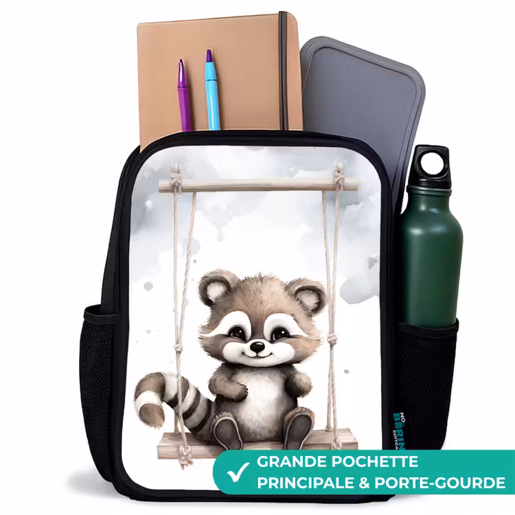Sac à dos enfant - Noir - Raton laveur - Animal - Enfants — 10
