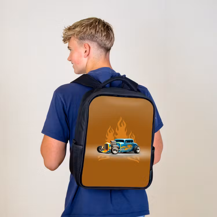 Sac à dos enfant - Noir - Voiture bleue avec flammes jaunes — 5