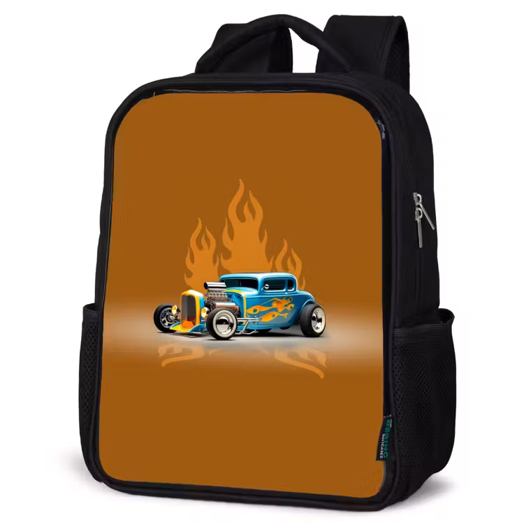 Sac à dos enfant - Noir - Voiture bleue avec flammes jaunes — 6