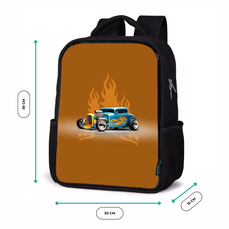 Sac à dos enfant - Noir - Voiture bleue avec flammes jaunes — 8