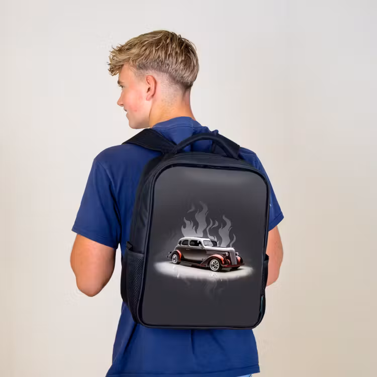 Sac à dos enfant - Noir - Voiture grise avec flammes grises — 5