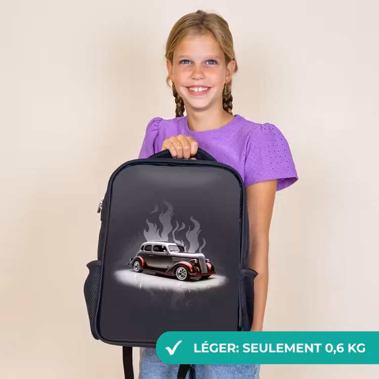 Sac à dos enfant - Noir - Voiture grise avec flammes grises — 9