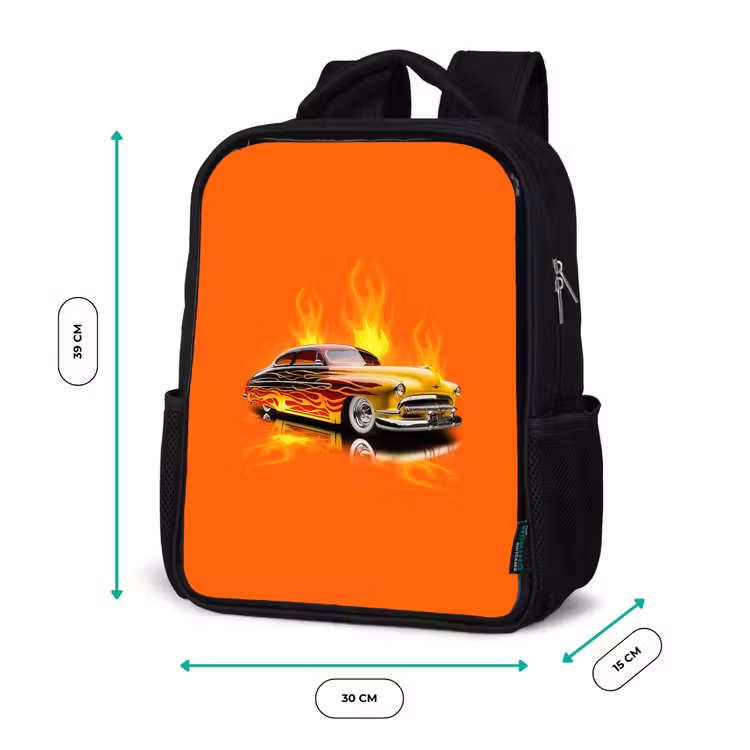 Sac à dos enfant - Noir - Voiture jaune avec flammes jaunes — 8