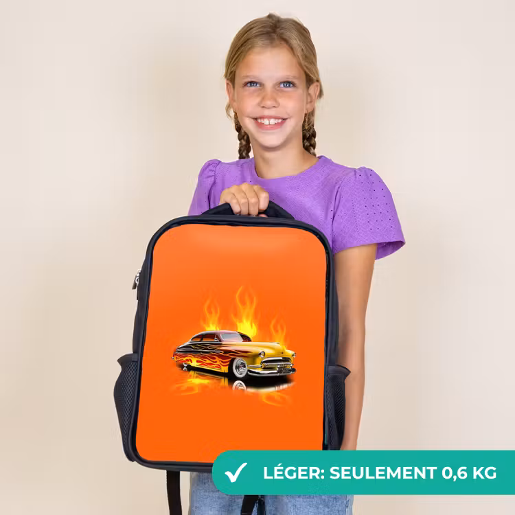Sac à dos enfant - Noir - Voiture jaune avec flammes jaunes — 9