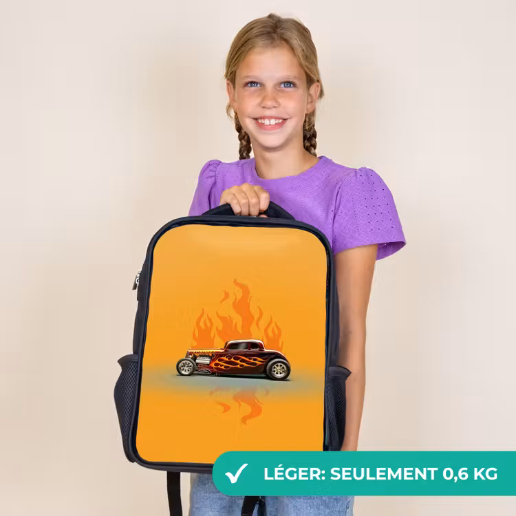 Sac à dos enfant - Noir - Voiture marron avec flammes jaunes — 9